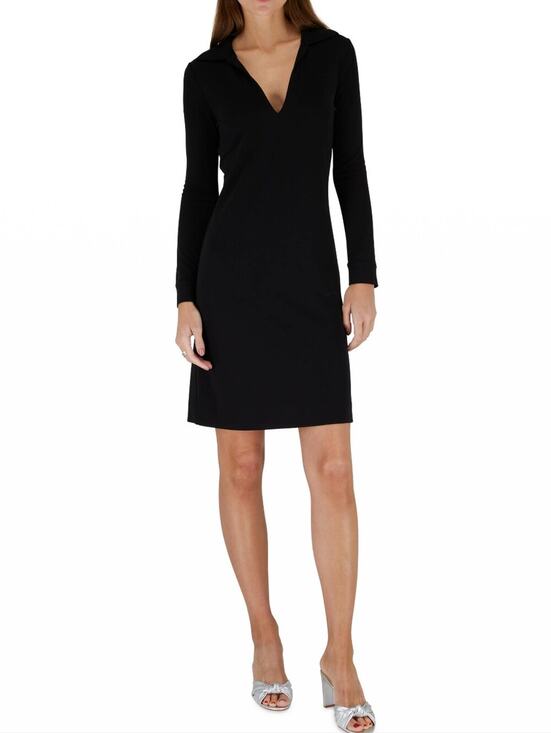 St. John Dresses & Skirts - St. John Black V-Neck Long Sleeve Knit Shift Dress with Shoulder Pads Size 6